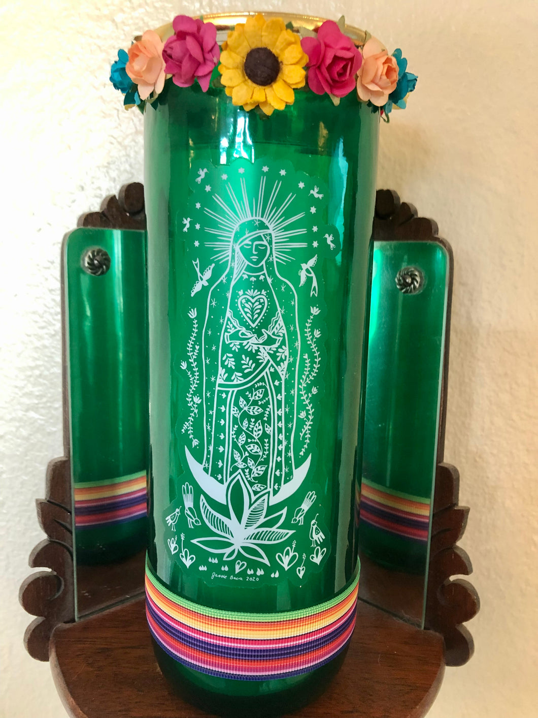 Our Lady of Guadalupe Green 7 Day Candle Holder