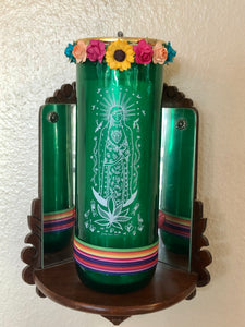 Our Lady of Guadalupe Green 7 Day Candle Holder