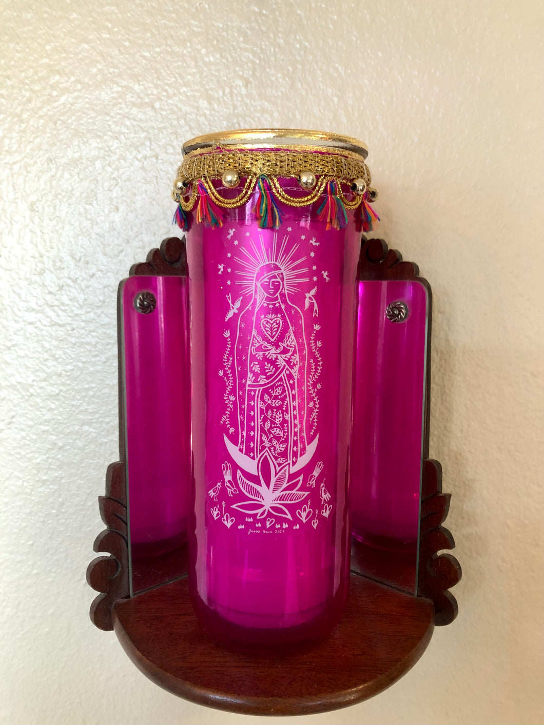 Our Lady of Guadalupe Pink 7 Day Candle Holder